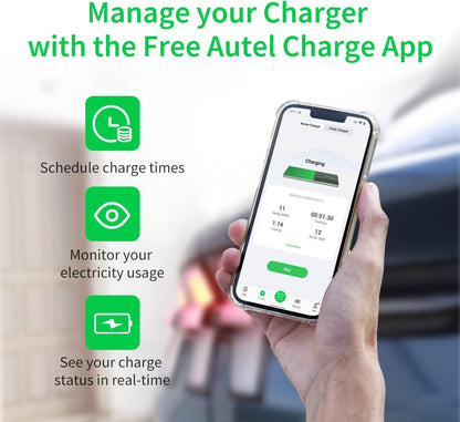 Autel MaxiCharger Home Smart - Cargador de vehículo eléctrico (EV), 50 amperios nivel 2 Wi-Fi y Bluetooth habilitado EVSE, estación de carga de coche para interiores y exteriores, con funda en el cuerpo y cable premium de 25 pies