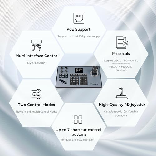 Tenveo Paquete de cámara VL12U y controlador KB200 - Cámara PTZ 12X 4K con HDMI/USB3.0/LAN (PoE) y controlador PTZ Controlador de teclado Joystick para servicios de adoración de la iglesia Conferencia