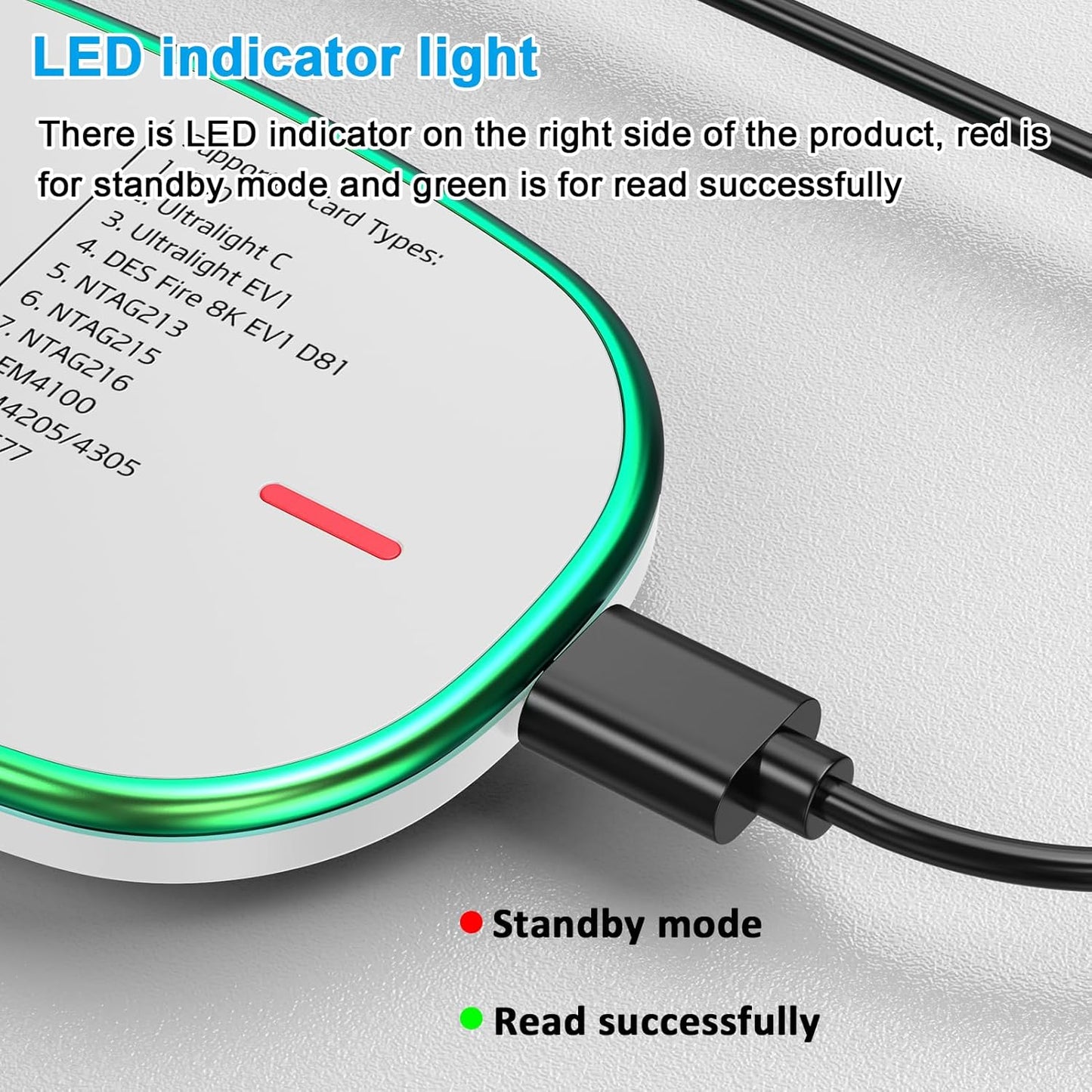 Lector RFID 125KHz y 13.56Mhz lector USB Plug and Play USB HID dispositivo emular teclado para Win Linux Android iOS blanco