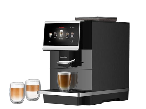 DR.COFFEE C12 - Cafetera totalmente automática, máquina de café espresso con rebabas planas de cerámica, 9 opciones de tamaño de molido, visualización táctil grande HD de 7 pulgadas, 4 depósitos de