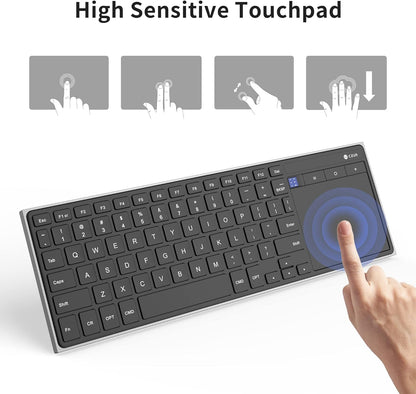 CZUR Teclado Bluetooth recargable con panel táctil, teclado de computadora portátil con trackpad, teclado ultra delgado inalámbrico para PC/portátil/tableta/teléfono/Smart TV