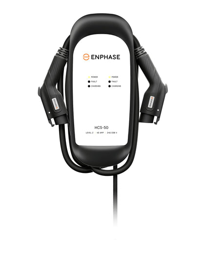 Cargador dual EV de 40 amperios, Enphase HCS-D50, 240v, 9.6kW de potencia, 5 años de garantía, certificado de seguridad, conectores J1772, cableados, cables de 25 pies, anteriormente ClipperCreek