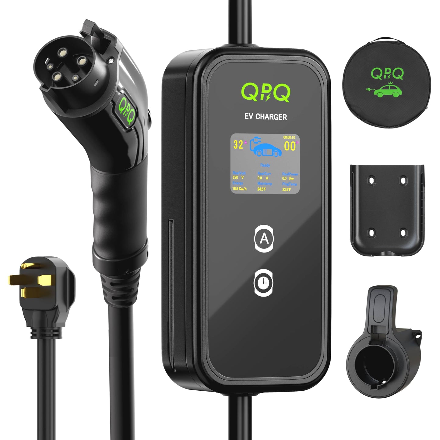 QPQ Cargador EV de nivel 1-2 de 32 amperios portátil de nivel 1 y 2 EV para cargador de coche eléctrico de nivel 2 con estaciones de carga de vehículos eléctricos de enchufe NEMA 14-50 de 25 pies