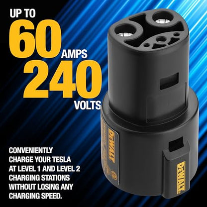 DEWALT Adaptador de carga SAE J1772 a Tesla EV, compatible con todos los vehículos eléctricos Tesla, conector de alta potencia 60A/250V, fácil de conectar, no requiere herramientas