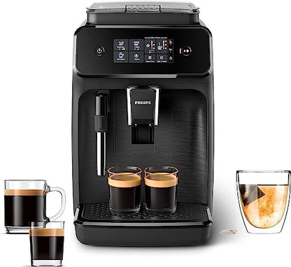 PHILIPS Máquina de espresso Super automática con molino integrado serie 1200 con espumador de leche (EP1220/04)