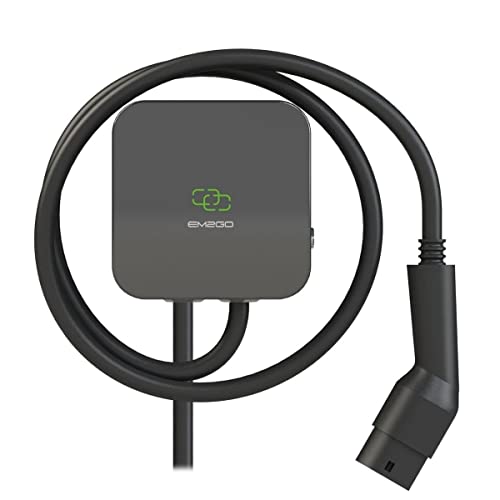 EM2GO Wallbox Estación de carga para coche eléctrico de 11 kW con cable de carga tipo 2 de 5 m de largo, cargador EV trifásico que incluye soporte de pared y aplicación Smart Home, caja de pared compacta para vehículos eléctricos - EM022AC1ONC