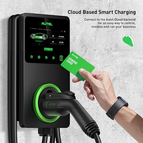 Autel Home Cargador inteligente para vehículo eléctrico (EV), 50 amperios nivel 2 Wi-Fi y visualización táctil EVSE 4G habilitada para Bluetooth, con funda en el cuerpo y cable de 25 pies, negro