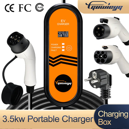 GUWIEYG Cargador EV portátil Tipo 1 Tipo 2 G/BT Cable de carga Controlador Wallbox