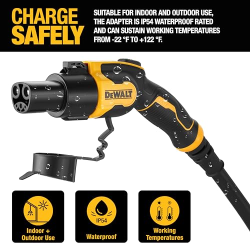 DEWALT Adaptador de carga SAE J1772 a Tesla EV, compatible con todos los vehículos eléctricos Tesla, conector de alta potencia 60A/250V, fácil de conectar, no requiere herramientas