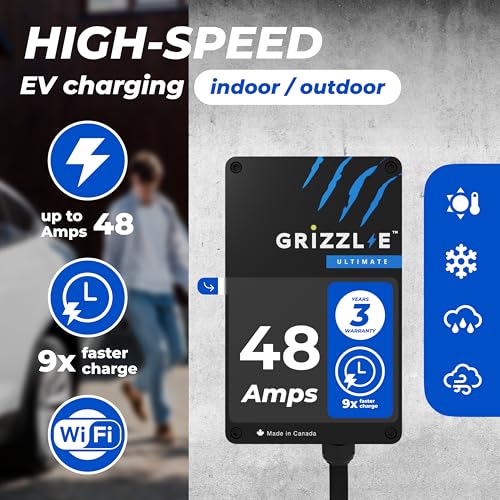 Grizzl-E 48A Ultimate Level 2 Cargador de vehículo eléctrico (EV) de 48 A, probado por UL y certificado, carcasa de metal, estación de carga rápida para automóvil eléctrico para interiores y