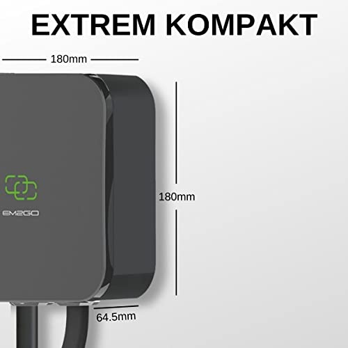 EM2GO Wallbox Estación de carga para coche eléctrico de 11 kW con cable de carga tipo 2 de 5 m de largo, cargador EV trifásico que incluye soporte de pared y aplicación Smart Home, caja de pared compacta para vehículos eléctricos - EM022AC1ONC