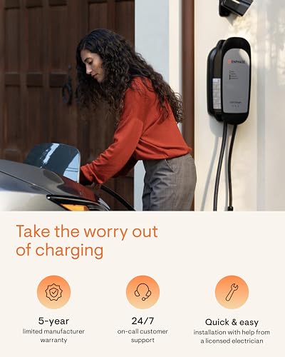 Enphase Smart Level 2 Cargador EV con Wi-Fi, certificado de seguridad, 40 amperios, 240 V, cableado, interior/exterior, cable robusto de 25 pies y conector J1772, estación de carga de coche eléctrico IQ 50 Home