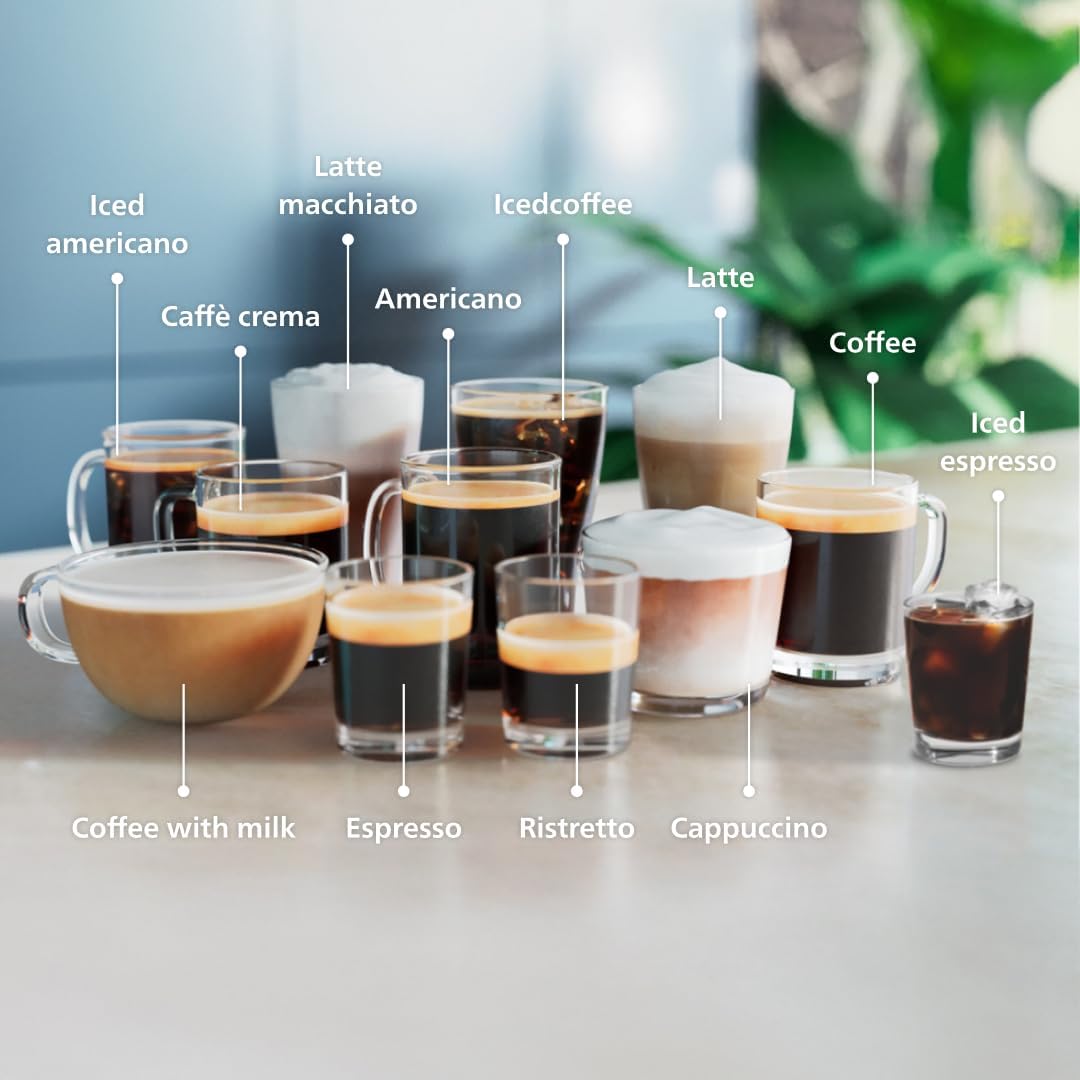 PHILIPS 4400 Series Máquina espresso totalmente automática – 12 cafés calientes y helados, sistema de leche LatteGo de rápida limpieza, SilentBrew, QuickStart, molinillo de cerámica, cromo negro