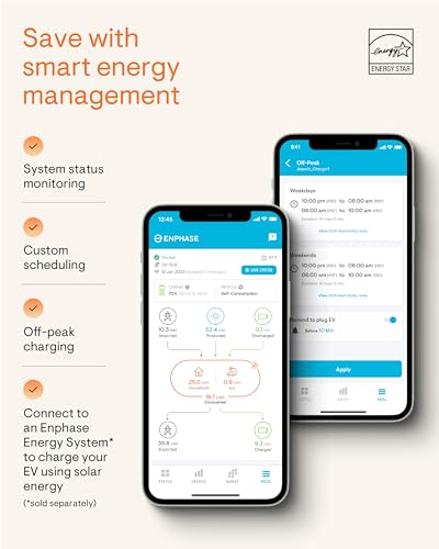 Enphase Smart Level 2 Cargador EV con Wi-Fi, certificado de seguridad, 40 amperios, 240 V, cableado, interior/exterior, cable robusto de 25 pies y conector J1772, estación de carga de coche eléctrico IQ 50 Home