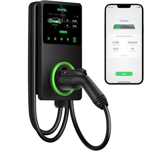 Autel Smart - Cargador eléctrico para vehículo (EV) nivel 2, 50 amperios con visualización táctil LCD, compatible con OCPP, integrado con Autel Cloud, exterior/interior, Wi-Fi 4G y Bluetooth MAXI US AC W12-4G