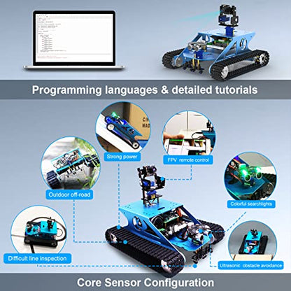 Yahboom Kit de robot AI chasis de tanque para Raspberry Pi 4B Kit de inicio de cámara Python Programable Proyecto de ciencia electrónica DIY robótica de coche inteligente para mayores de 16 años