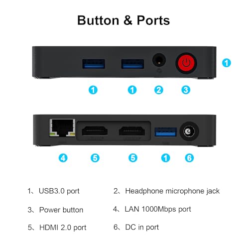 Beelink Celeron N4020 Mini PC T5 (caché de 4 M, hasta 2.8 GHz), 4G DDR+64G eMMC, 2.4G/5GWiFi, mini computadora compatible con 4K Dual HDMI/4 USB3.0/BT5.0, red Gigabit