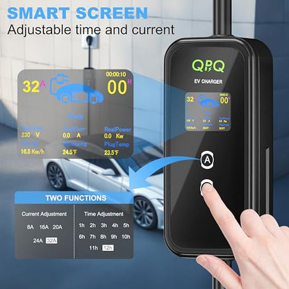 QPQ Cargador EV de nivel 1-2 de 32 amperios portátil de nivel 1 y 2 EV para cargador de coche eléctrico de nivel 2 con estaciones de carga de vehículos eléctricos de enchufe NEMA 14-50 de 25 pies