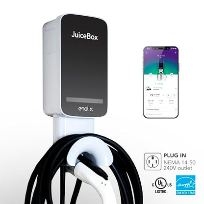 JuiceBox 32 Estación de carga inteligente para vehículos eléctricos (EV) con WiFi, 32 A, nivel 2 EVSE, cable de 25 pies, certificación UL y Energy Star, para uso interior/exterior (NEMA 14-50/gris)