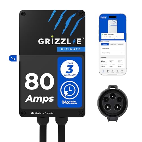 Grizzl-E Ultimate Nivel 2 Cargador de vehículo eléctrico (EV) más rápido de 80Amp / 19,2 kW, probado y certificado por UL, carcasa metálica, cableado GRU-077-W-HW-25DJ80-A-GB