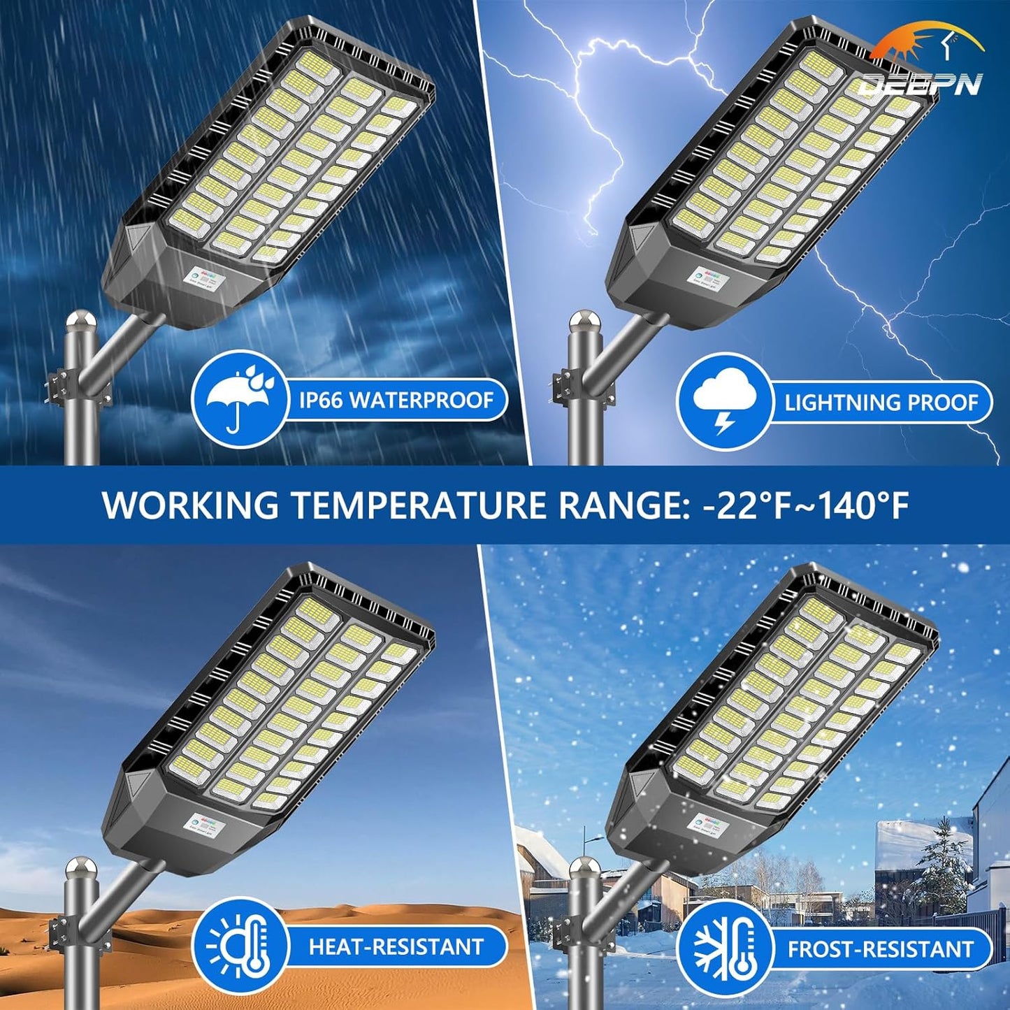 Deepn - Luces solares de calle para exteriores, 5000 W, luces solares de estacionamiento de 360000 lúmenes, luz de calle con energía solar, IP66, impermeable, sensor de movimiento al aire última