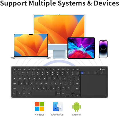 CZUR Teclado Bluetooth recargable con panel táctil, teclado de computadora portátil con trackpad, teclado ultra delgado inalámbrico para PC/portátil/tableta/teléfono/Smart TV
