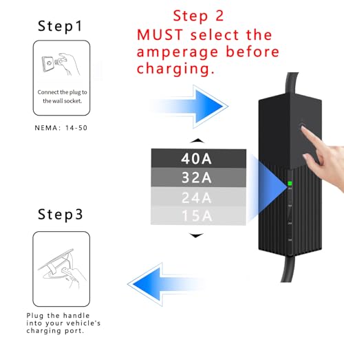 Cargador rápido Tesla EV de nivel 2,15/24/32/40 Amp 240 V, cargador de vehículo eléctrico NACS con cable de carga de 21 pies NEMA 14-50 enchufe, estación de carga de EV doméstica enchufable