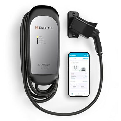 Enphase Smart Level 2 Cargador EV con Wi-Fi, certificado de seguridad, 40 amperios, 240 V, cableado, interior/exterior, cable robusto de 25 pies y conector J1772, estación de carga de coche eléctrico IQ 50 Home