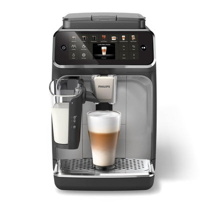 PHILIPS 4400 Series Máquina espresso totalmente automática – 12 cafés calientes y helados, sistema de leche LatteGo de rápida limpieza, SilentBrew, QuickStart, molinillo de cerámica, cromo negro