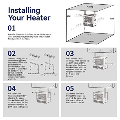 TEMPWARE - Calentador eléctrico de cochera, 5000 W para montaje en techo con 3 niveles de calor, calentador industrial forzado por ventilador de 240 voltios, ideal para taller