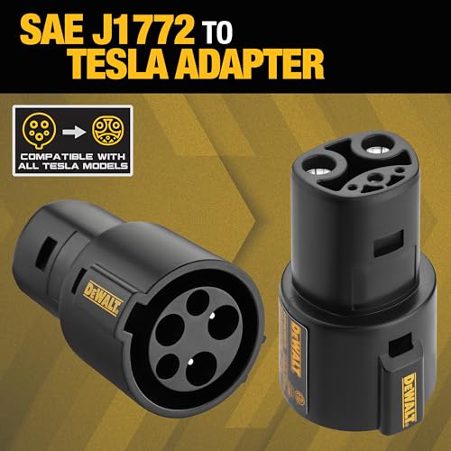 DEWALT Adaptador de carga SAE J1772 a Tesla EV, compatible con todos los vehículos eléctricos Tesla, conector de alta potencia 60A/250V, fácil de conectar, no requiere herramientas