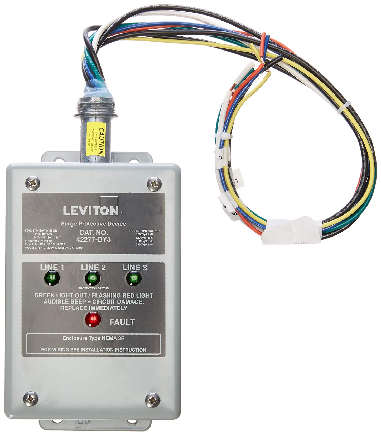 Leviton 42277-dy3 277/480 V, 220/380 V trifásica wye, 240 V 480 V, Delta Protector de mesa, 4 modos Protección, caja de Nema 3R