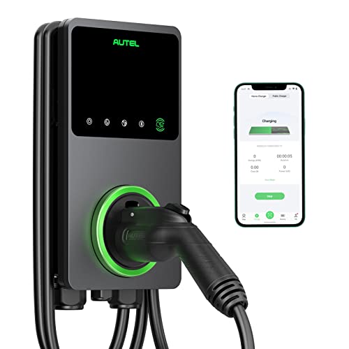 Autel MaxiCharger Home Smart - Cargador de vehículo eléctrico (EV), 50 amperios nivel 2 Wi-Fi y Bluetooth habilitado EVSE, estación de carga de coche para interiores y exteriores, con funda en el cuerpo y cable premium de 25 pies