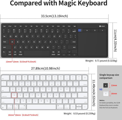 CZUR Teclado Bluetooth recargable con panel táctil, teclado de computadora portátil con trackpad, teclado ultra delgado inalámbrico para PC/portátil/tableta/teléfono/Smart TV