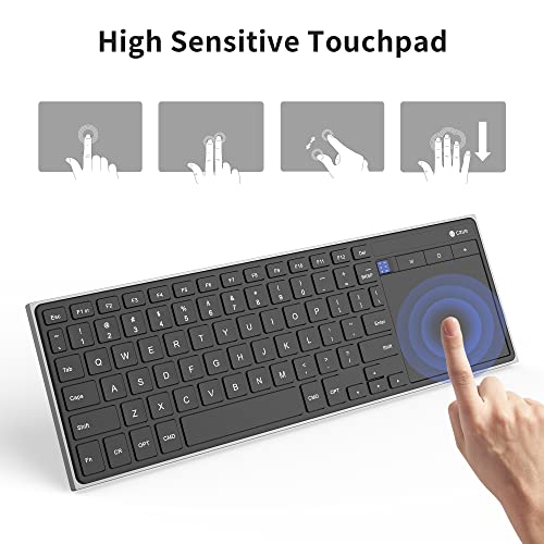 CZUR Teclado Bluetooth recargable con panel táctil, teclado de computadora portátil con trackpad, teclado ultra delgado inalámbrico para PC/portátil/tableta/teléfono/Smart TV