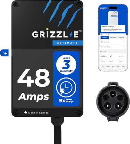 Grizzl-E 48A Ultimate Level 2 Cargador de vehículo eléctrico (EV) de 48 A, probado por UL y certificado, carcasa de metal, estación de carga rápida para automóvil eléctrico para interiores y