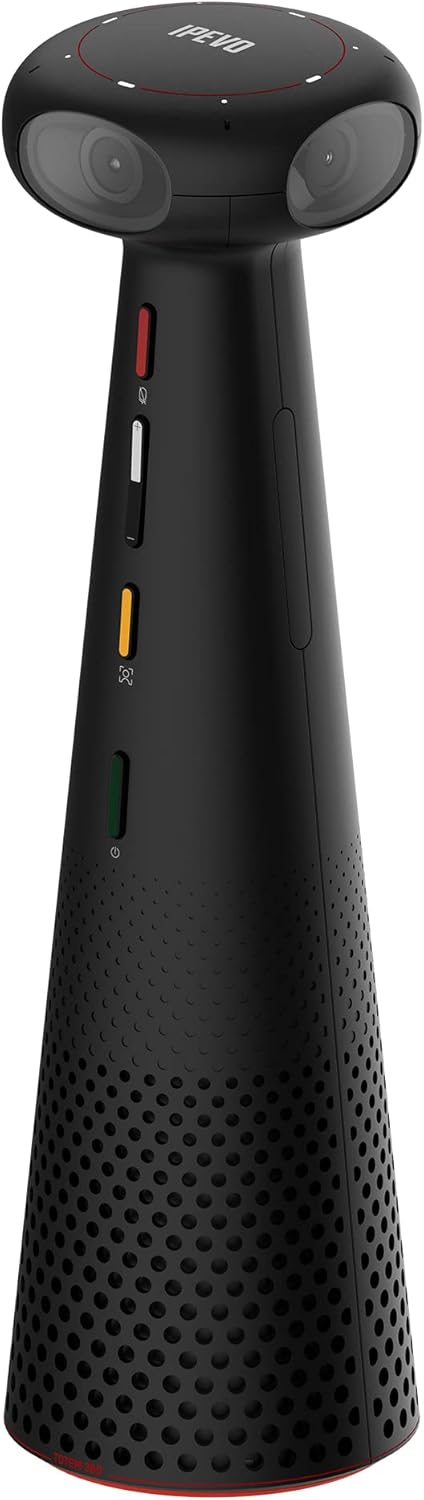 IPEVO Totem 360, cámara panorámica de Conferencia de 360 Grados, USB-C Plug'n'Play, Modo de IA múltiple, con Altavoz, micrófono y reducción de Ruido, Experiencia de Ojo Humano por Cuatro Lentes 5-906-2-08-00