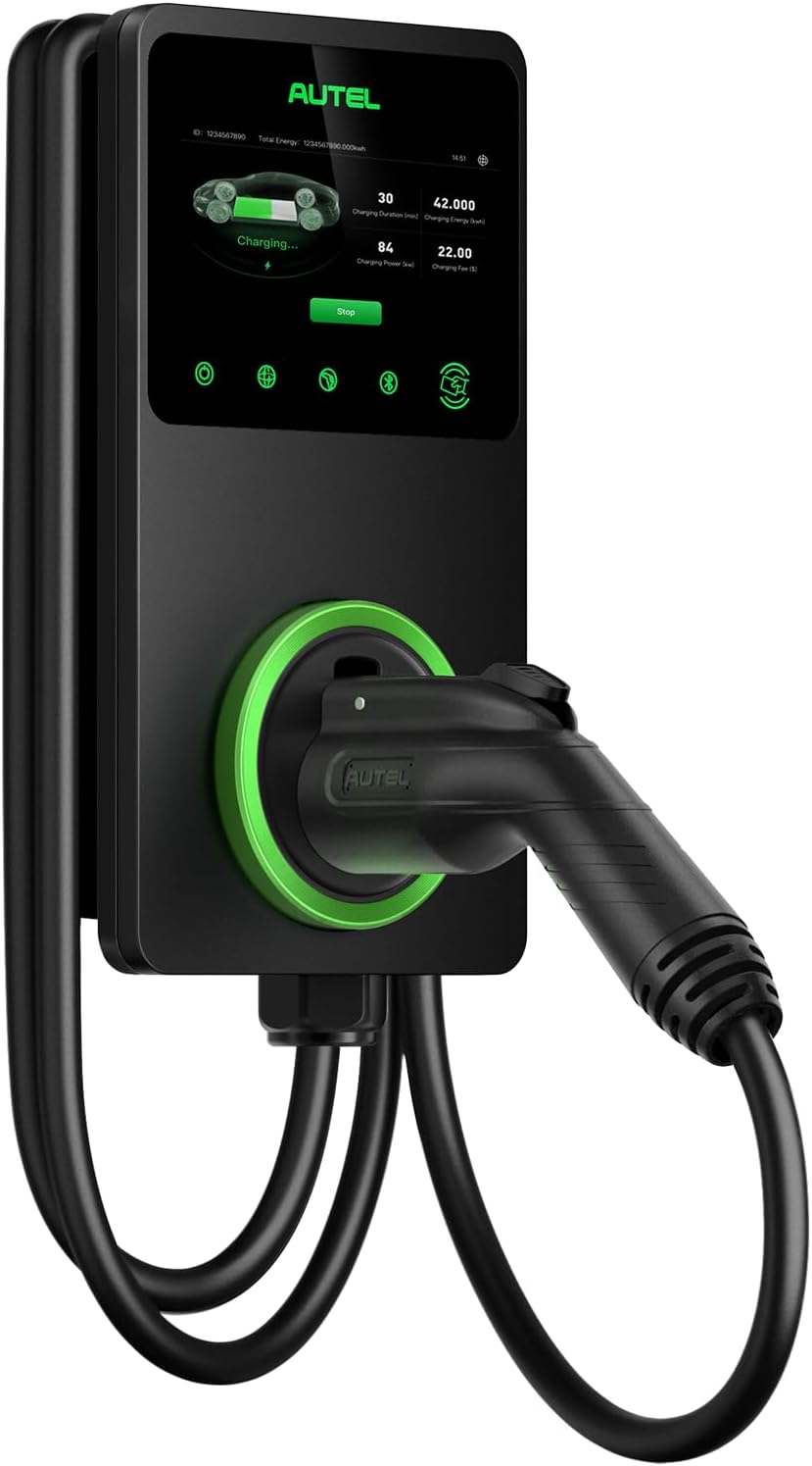 Autel Home Cargador inteligente para vehículo eléctrico (EV), 50 amperios nivel 2 Wi-Fi y visualización táctil EVSE 4G habilitada para Bluetooth, con funda en el cuerpo y cable de 25 pies, negro