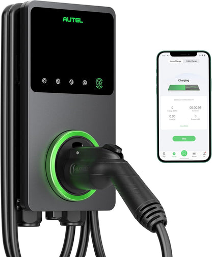 Autel MaxiCharger Home Smart - Cargador de vehículo eléctrico (EV), 50 amperios nivel 2 Wi-Fi y Bluetooth habilitado EVSE, estación de carga de coche para interiores y exteriores, con funda en el cuerpo y cable premium de 25 pies