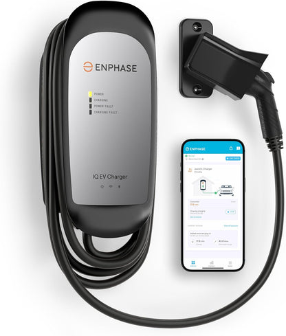 Enphase Smart Level 2 Cargador EV con Wi-Fi, certificado de seguridad, 40 amperios, 240 V, cableado, interior/exterior, cable robusto de 25 pies y conector J1772, estación de carga de coche eléctrico IQ 50 Home