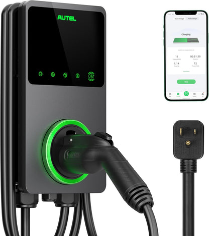 Autel MaxiCharger Home Smart - Cargador de vehículo eléctrico (EV), 50 amperios nivel 2 Wi-Fi y Bluetooth habilitado EVSE, estación de carga de coche para interiores y exteriores, con funda en el cuerpo y cable premium de 25 pies