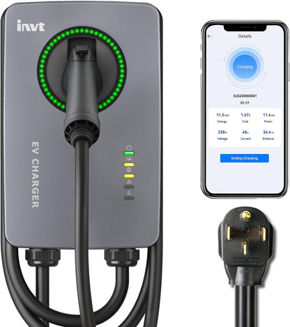 Cargador EV de nivel 2 (240 V/40 amperios, enchufe NEMA 6-50 o cableado), WiFi inteligente para el hogar, compatible con Bluetooth, EVSE, cargador de automóvil eléctrico # EVC16-0000001