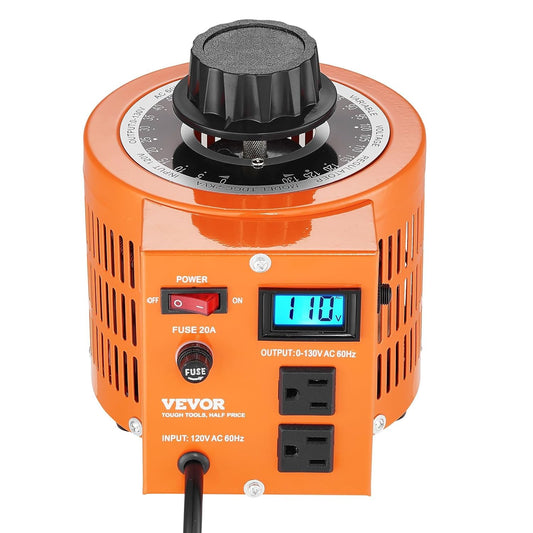 VEVOR Transformador de voltaje variable automático 2000VA, 15.3 amperios, entrada de 110 V, 0-130 V, regulador de voltaje de CA, con pantalla LCD, 4 fusibles adicionales, interruptor de control