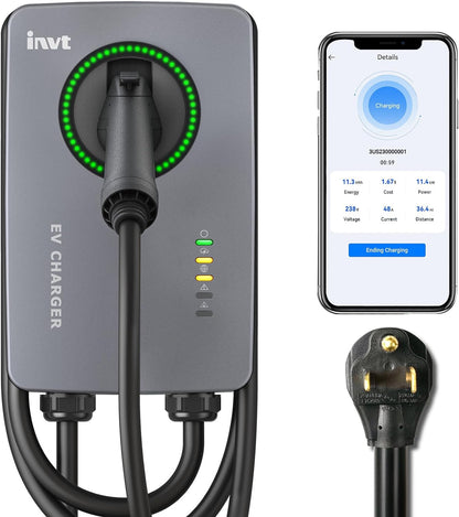 Cargador EV de nivel 2 (240 V/40 amperios, enchufe NEMA 6-50 o cableado), WiFi inteligente para el hogar, compatible con Bluetooth, EVSE, cargador de automóvil eléctrico # EVC16-0000001