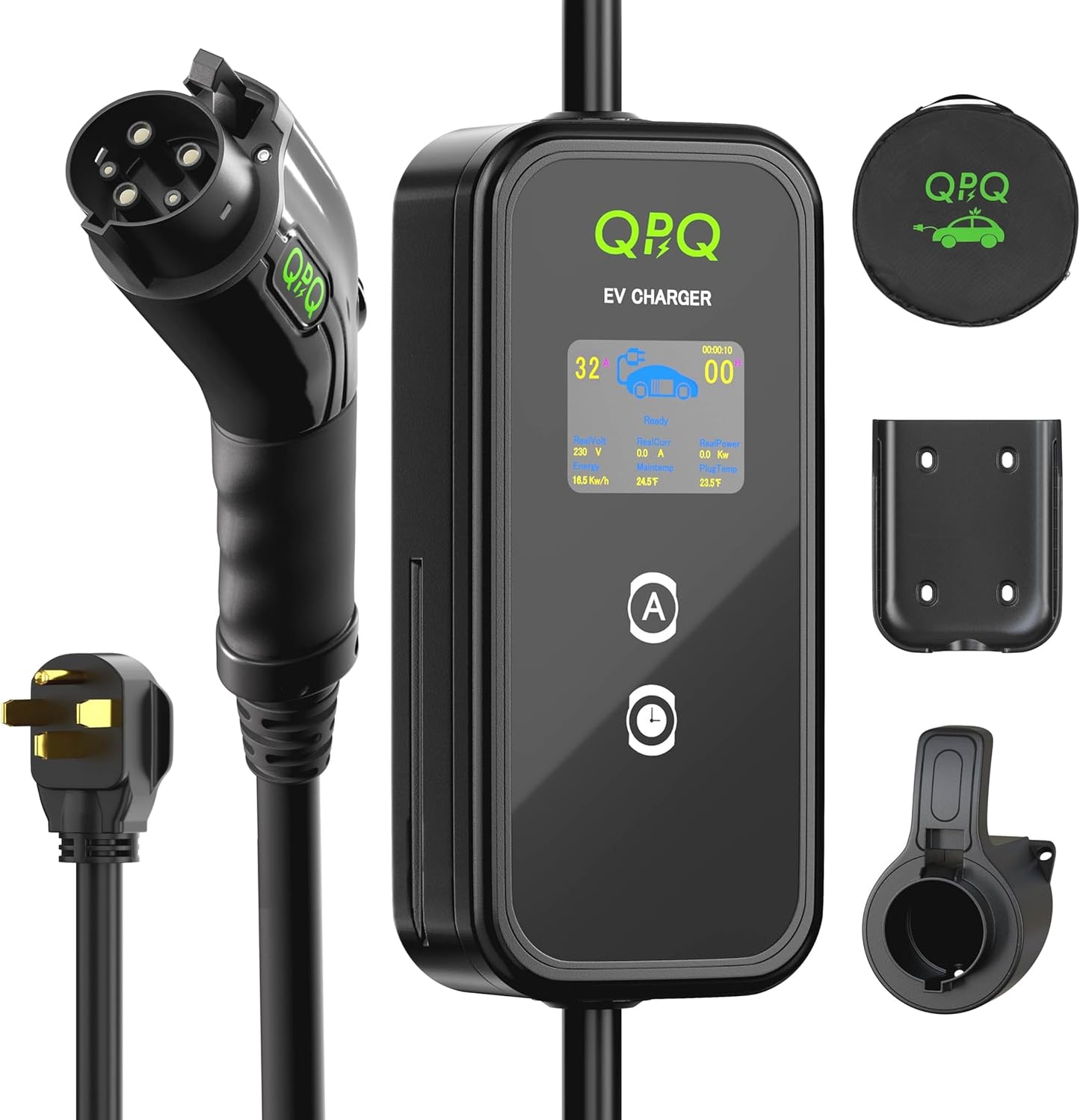 QPQ Cargador EV de nivel 1-2 de 32 amperios portátil de nivel 1 y 2 EV para cargador de coche eléctrico de nivel 2 con estaciones de carga de vehículos eléctricos de enchufe NEMA 14-50 de 25 pies