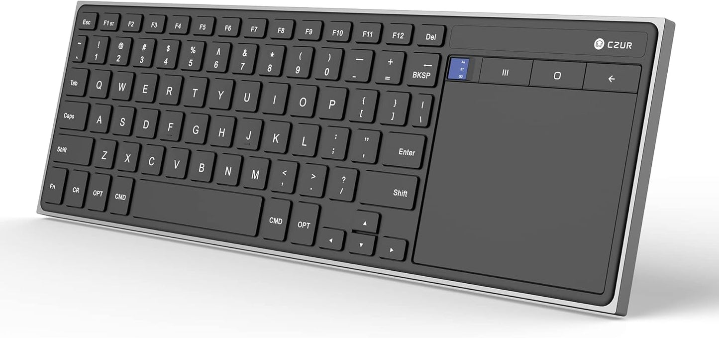 CZUR Teclado Bluetooth recargable con panel táctil, teclado de computadora portátil con trackpad, teclado ultra delgado inalámbrico para PC/portátil/tableta/teléfono/Smart TV