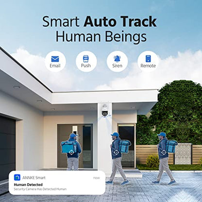 ANNKE Cámara de seguridad PTZ de 5 MP para exteriores, seguimiento automático de zoom óptico 20X, cámara de seguridad WiFi de 2.4 GHZ con detección humana AI, visión nocturna a color, conversación bidireccional, tarjeta SD de hasta 128 GB (no incluida)