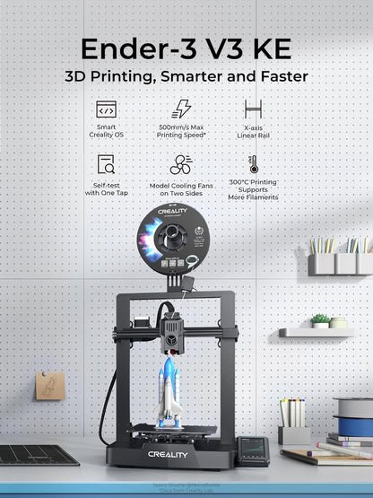 Creality Impresora 3D Ender-3 V3 KE, 500mm/s Velocidad de Impresión Impresora 3D, CR Touch Auto Nivelación, Sprite Extrusor Directo Acero Rígido Eje X Lineal, Impresión de 300 ℃, 220x220x240mm