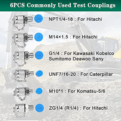 SINOCMP - Kit de manómetro hidráulico de versión actualizada, 25/40/60 MPa 3 manómetro 6 acoplamiento de prueba, 3 mangueras de prueba, 1 estuche de almacenamiento, kit de prueba de presión hidráulica para maquinaria de construcción de excavadoras