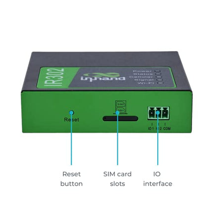 InHand Networks IR302 Router celular industrial IoT 4G LTE VPN, LTE Cat 4+ Wi-Fi, ranuras para tarjetas SIM duales, gestión por plataforma en la nube, puerto DI/DO, soporte T-Mobile, AT&T y Verizon, certificación UL